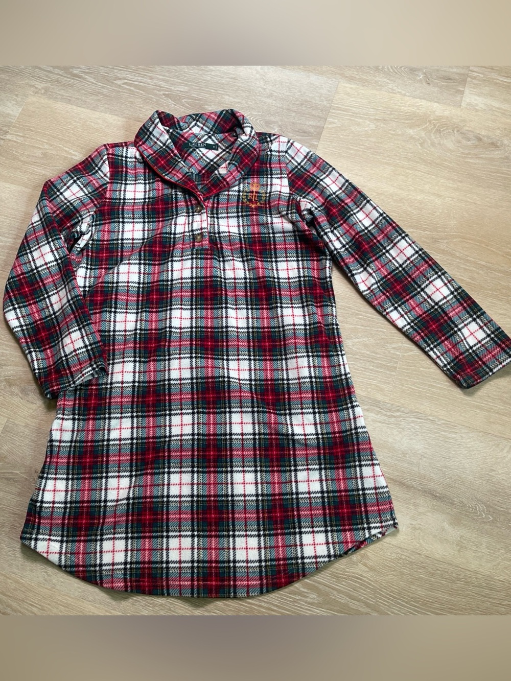 LAUREN RALPH LAUREN Fleece Long Sleeve Sleep shirt Nightgown Red Green Plaid